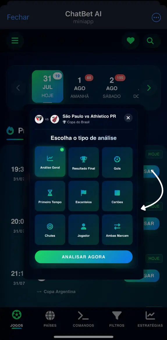 Tipos de Análise ChatBet AI