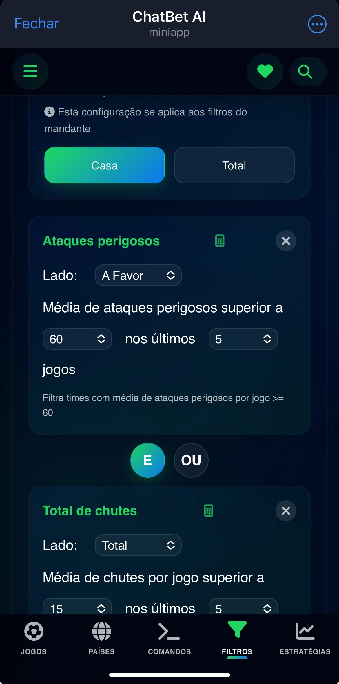 Filtros Inteligentes ChatBet AI